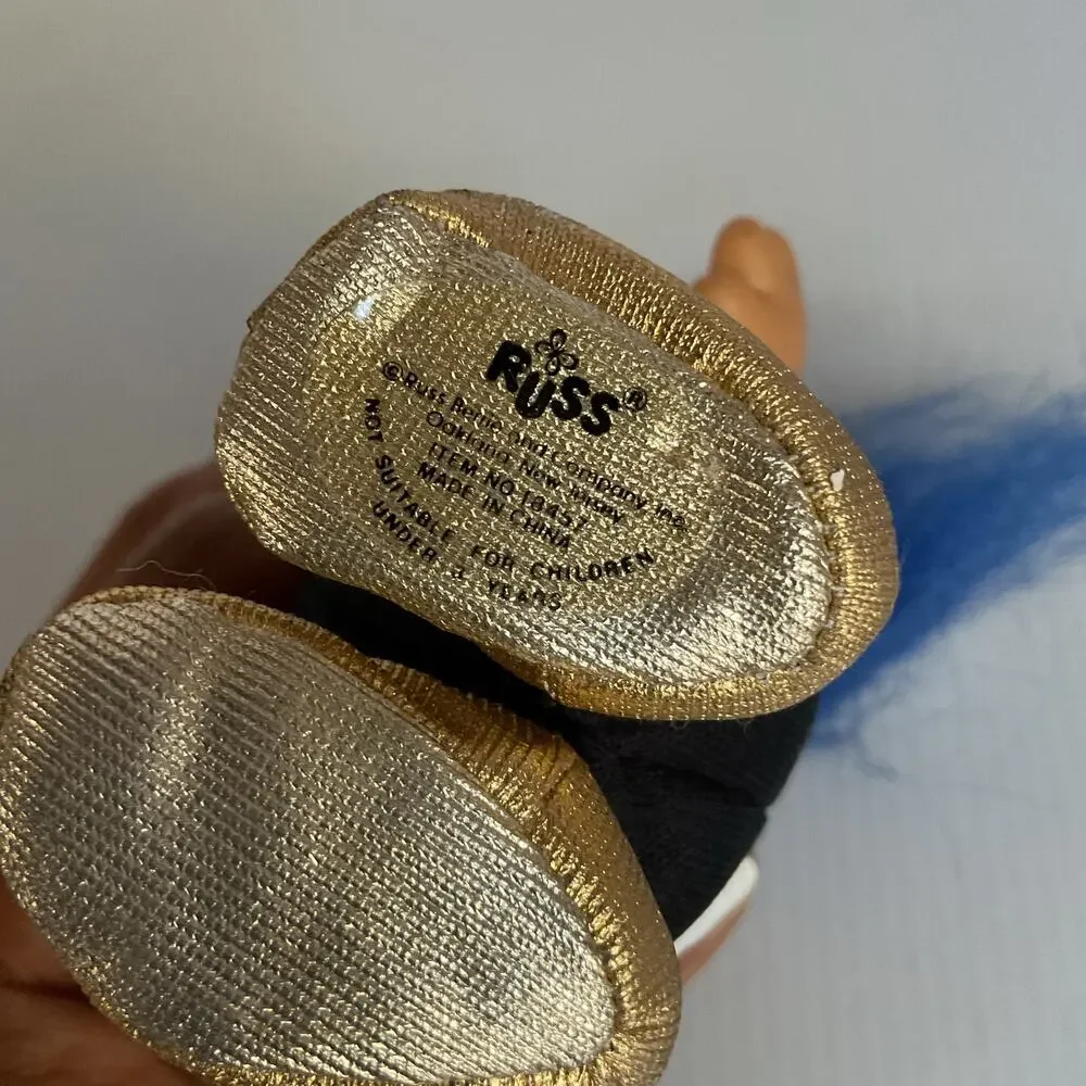 Vintage Russ Troll Doll Blue Hair Rainbow Sides Gold Shoes 1990s Collectible - Picture 9 of 9